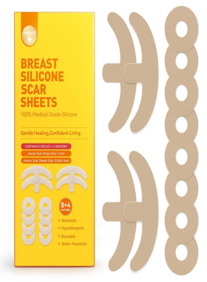 Nubical Silicone Scar Sheets for Breast - Including 8 Areola Soft Strips & 4 Anchor Sheets, Medical Grade & Reusable Breast Silicone Scar Tape for Surgical Scars (Yellow) - Image 1