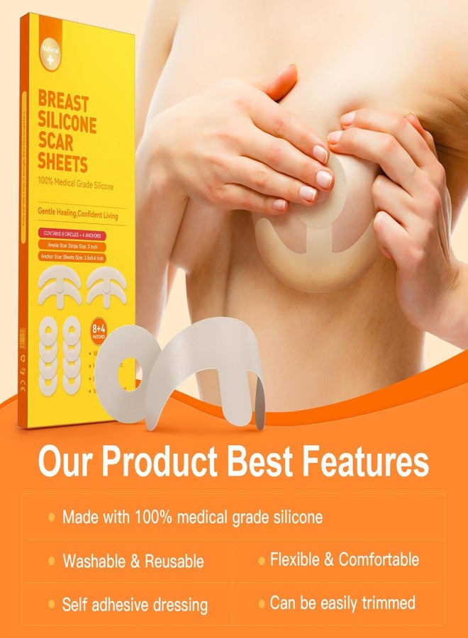 Nubical Silicone Scar Sheets for Breast - Including 8 Areola Soft Strips & 4 Anchor Sheets, Medical Grade & Reusable Breast Silicone Scar Tape for Surgical Scars (Yellow) - Image 2