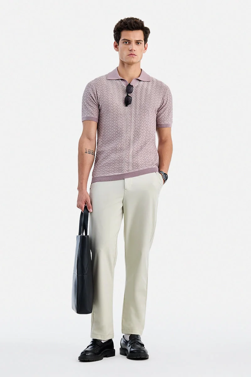 سنيتش Cream Solid Relaxed Casual Trousers