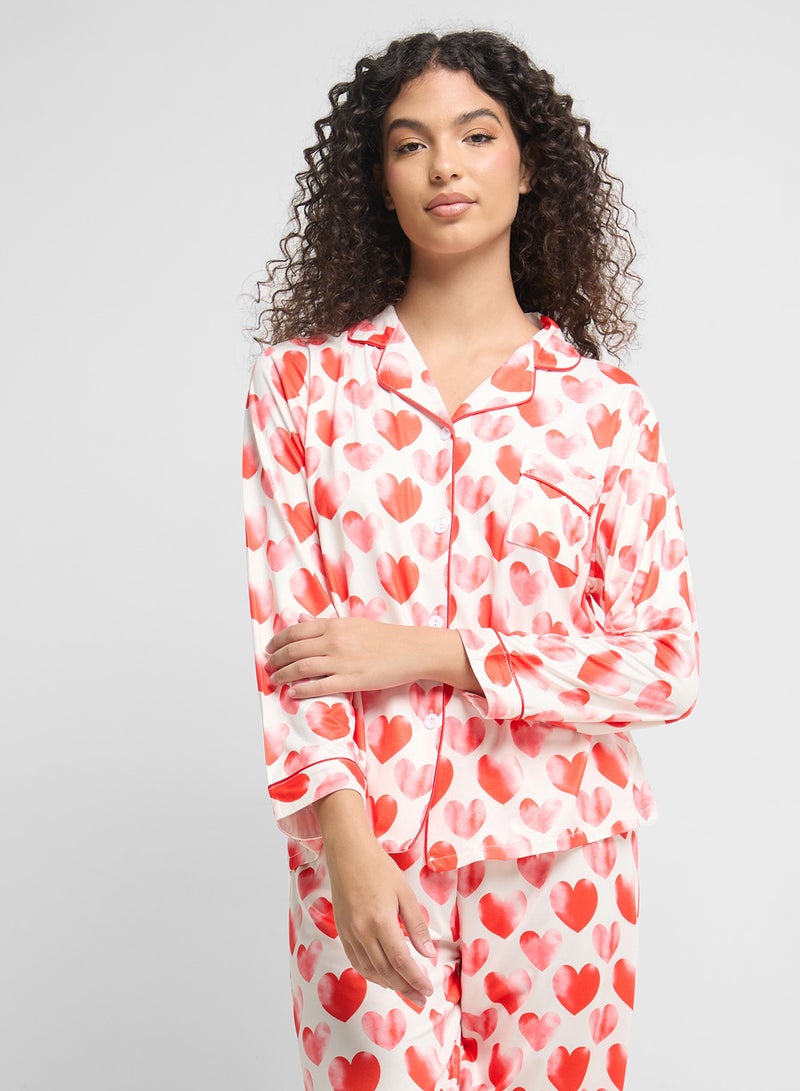 Ginger Heart Print Button Up Shirt & Pyjama Set  - Image 3