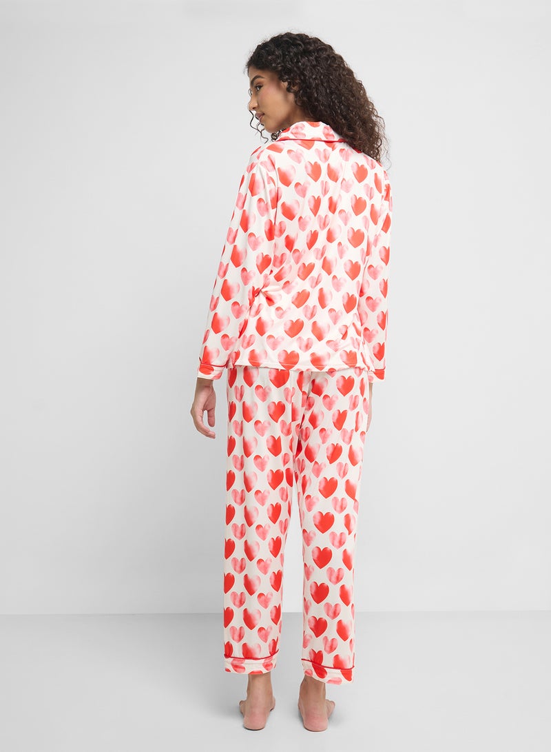 Ginger Heart Print Button Up Shirt & Pyjama Set  - Image 2