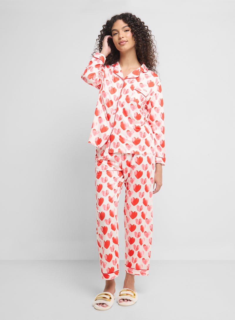 Ginger Heart Print Button Up Shirt & Pyjama Set  - Image 5