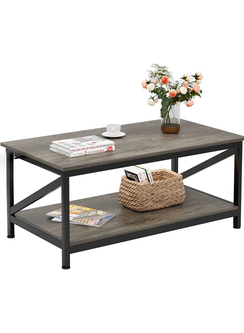 CityRiya-Long Coffee Table, 2 Tier End Table, Modern Central Table with Storage Shelf, Furniture Table, Sofa Table Desk, Coffee Table for Home Living Room, Office, Reception Room (100*55cm) - Image 1