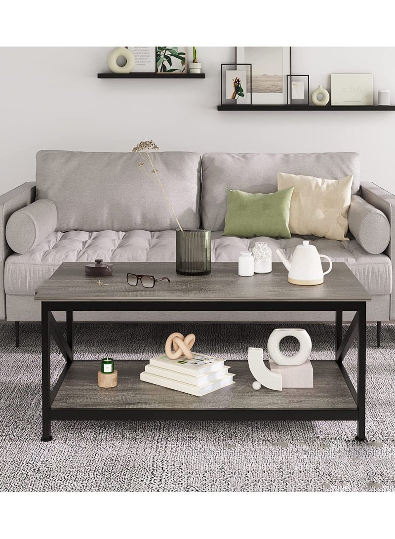 CityRiya-Long Coffee Table, 2 Tier End Table, Modern Central Table with Storage Shelf, Furniture Table, Sofa Table Desk, Coffee Table for Home Living Room, Office, Reception Room (100*55cm) - Image 2