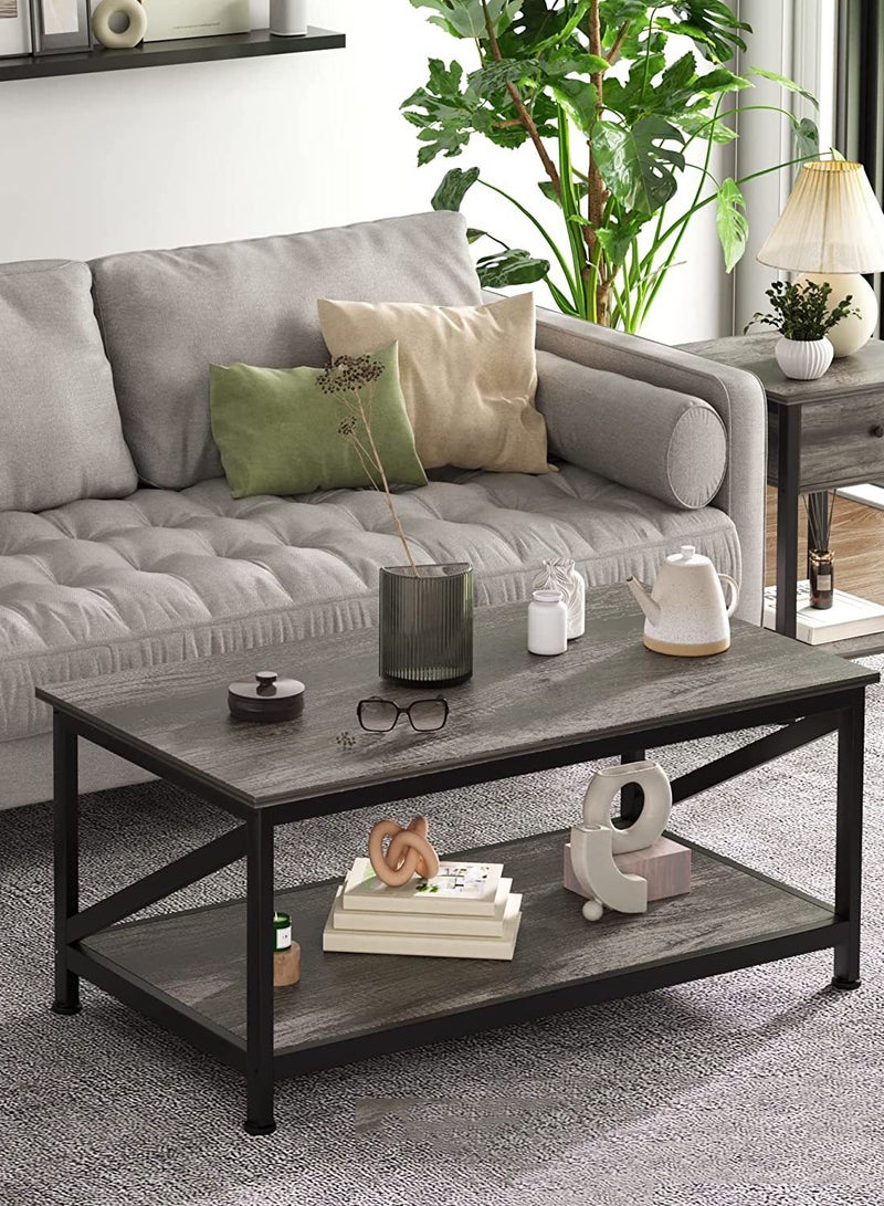 CityRiya-Long Coffee Table, 2 Tier End Table, Modern Central Table with Storage Shelf, Furniture Table, Sofa Table Desk, Coffee Table for Home Living Room, Office, Reception Room (100*55cm) - Image 3