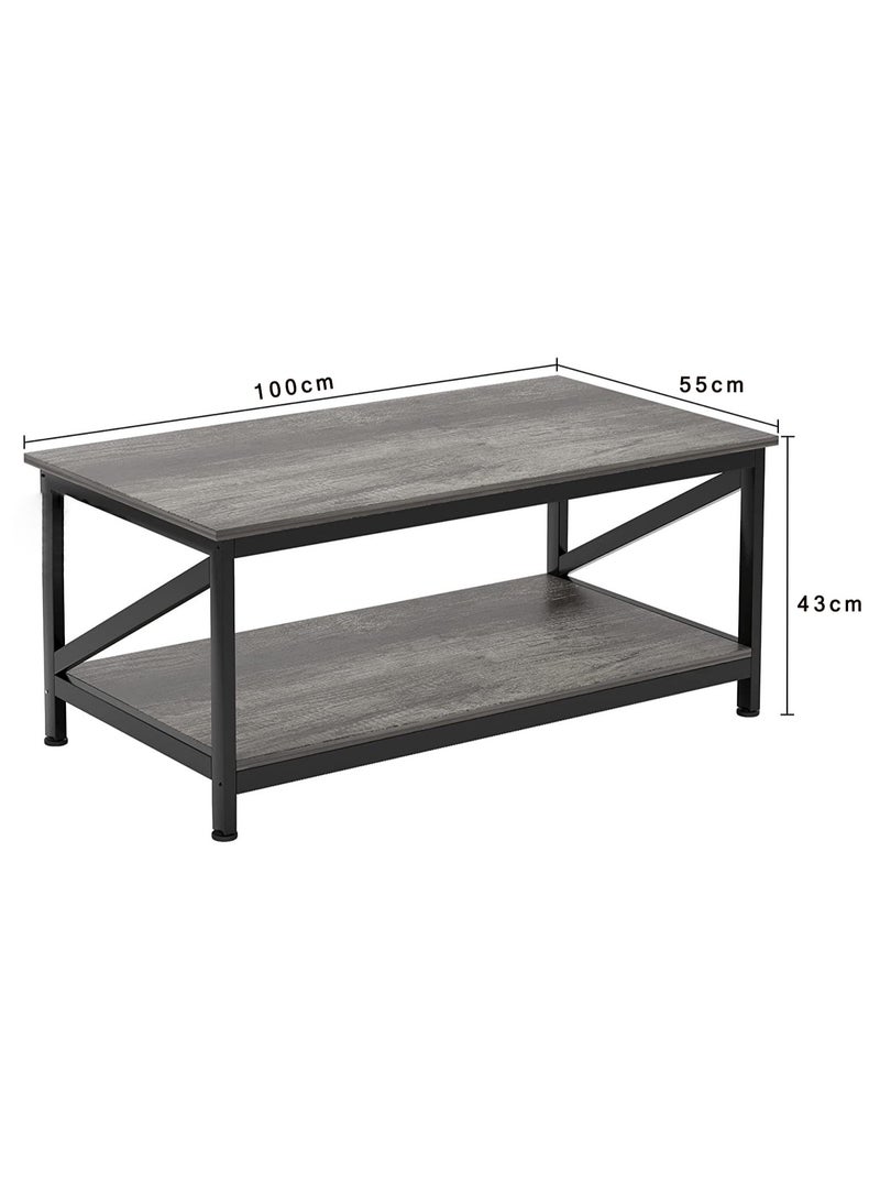 CityRiya-Long Coffee Table, 2 Tier End Table, Modern Central Table with Storage Shelf, Furniture Table, Sofa Table Desk, Coffee Table for Home Living Room, Office, Reception Room (100*55cm) - Image 4