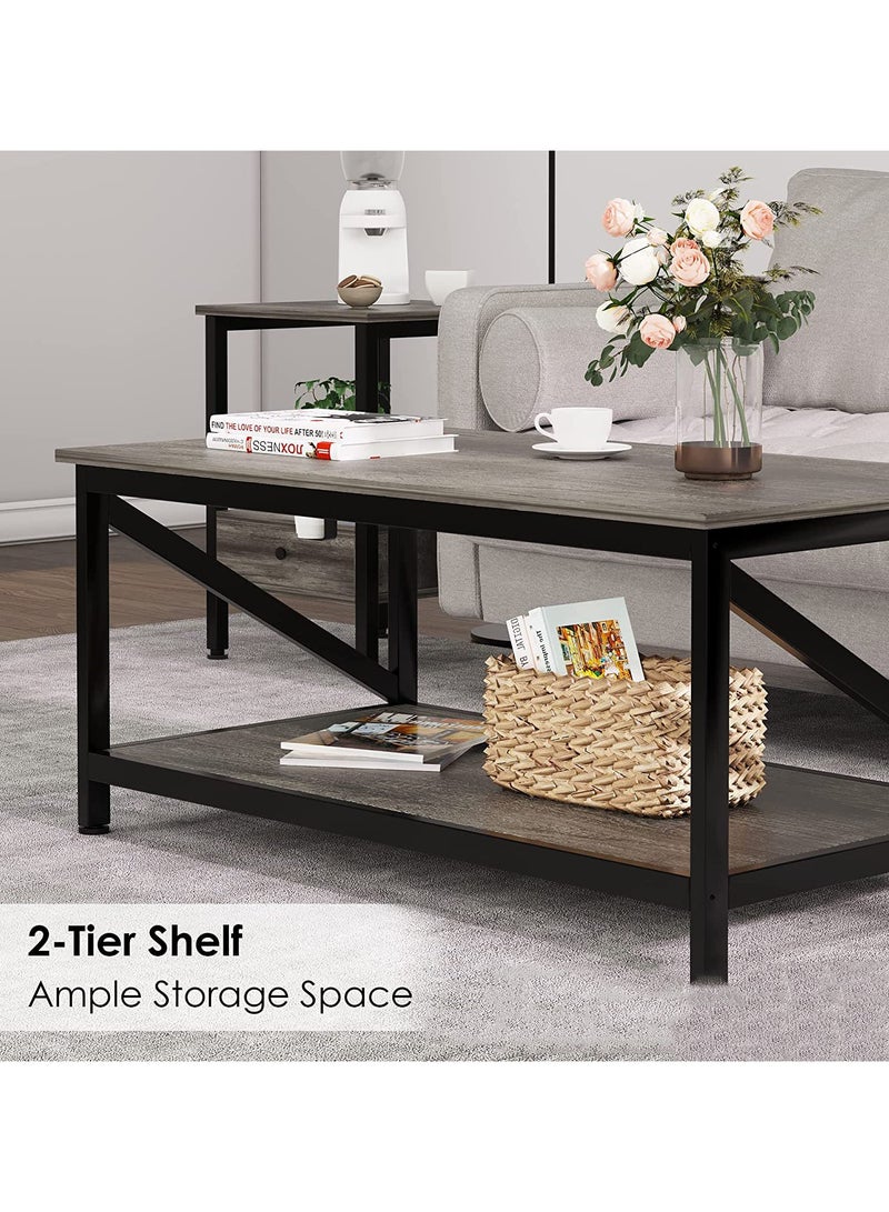 CityRiya-Long Coffee Table, 2 Tier End Table, Modern Central Table with Storage Shelf, Furniture Table, Sofa Table Desk, Coffee Table for Home Living Room, Office, Reception Room (100*55cm) - Image 5