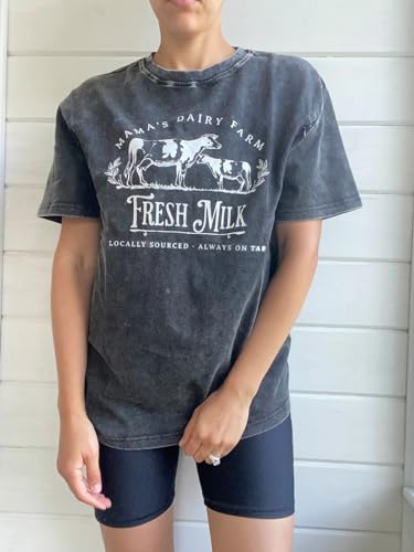 AEARGIV Women Vintage Breastfeeding Shirts Friendly Zipper Nursing Shirt Distressed Washed Maternity Tees Comfort Mama's Daily Farm Fresh Milk Tops(XL,Gray) - Image 4