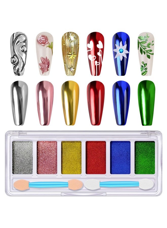 درمود مسحوق الكروم للأظافر، مسحوق كروم أبيض لؤلؤي للأظافر والذهبي والفضي المعدني، مسحوق كروم للأظافر وأحمر أخضر وردي ذهبي وردي أزرق أرجواني مسحوق كروم صلب لأظافر الجل 12 لونًا لفن الأظافر - Image 1