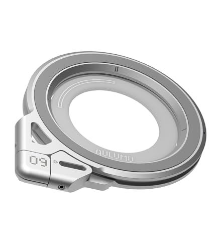 Aulumu G09 Magnetic Ring Grip Omnidirectional Rotation MagSafe Compatible Aluminium Alloy Construction Stable DualSided Magnetic Attachment Includes Handle Ring Phone Stand Silver - Image 1