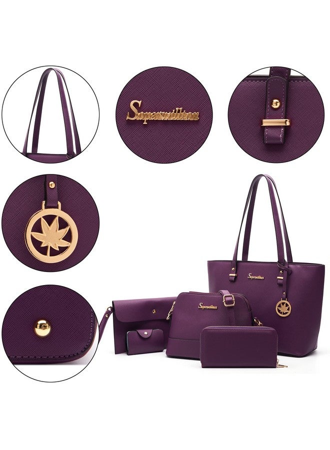 Soperwillton Handbag for Women Wallet Tote Bag Shoulder Bags Top Handle Satchel 5pcs Purse Set - Image 2
