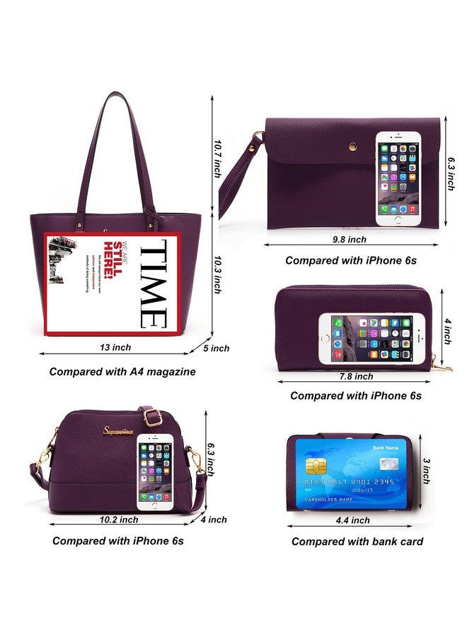 Soperwillton Handbag for Women Wallet Tote Bag Shoulder Bags Top Handle Satchel 5pcs Purse Set - Image 3