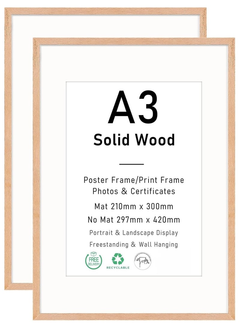 Soofam 2 Piece A3 solid oak frame, picture frame in different colors, photo choice, 29.7x42cm, 2 oak frames per piece - Image 1