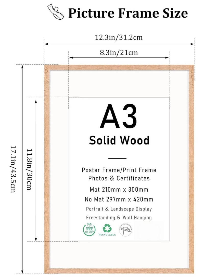 Soofam 2 Piece A3 solid oak frame, picture frame in different colors, photo choice, 29.7x42cm, 2 oak frames per piece - Image 2
