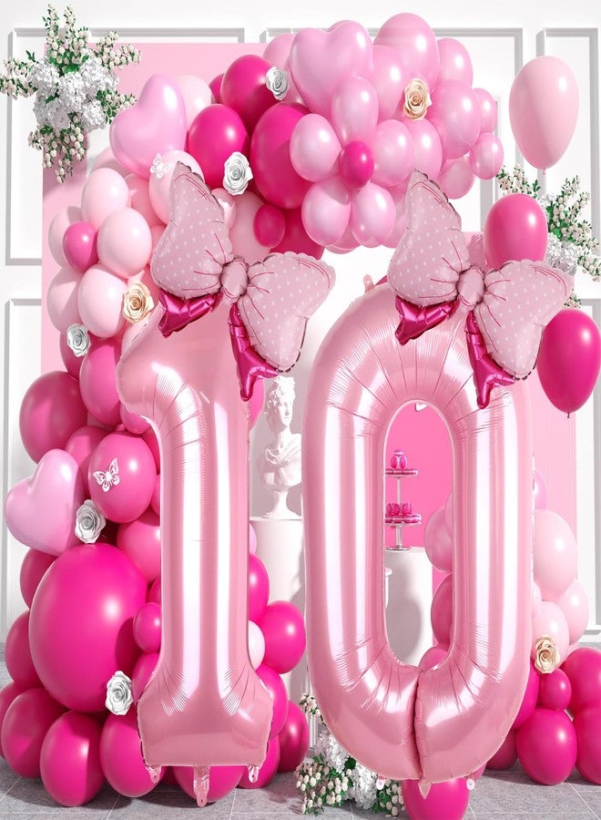 LEBERY Pink Bow Balloons 40 Inch Pink Number 1 Balloon Jumbo Number One Birthday Balloons for Girls, Mini Bowtie Foil Balloon for Princess Cowgirl Mouse Themed 1st Birthday Baby Shower Decorations - Image 2
