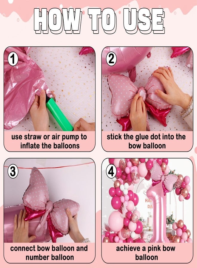 LEBERY Pink Bow Balloons 40 Inch Pink Number 1 Balloon Jumbo Number One Birthday Balloons for Girls, Mini Bowtie Foil Balloon for Princess Cowgirl Mouse Themed 1st Birthday Baby Shower Decorations - Image 5