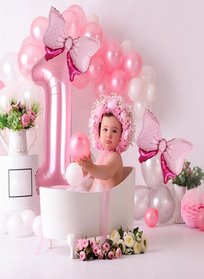 LEBERY Pink Bow Balloons 40 Inch Pink Number 1 Balloon Jumbo Number One Birthday Balloons for Girls, Mini Bowtie Foil Balloon for Princess Cowgirl Mouse Themed 1st Birthday Baby Shower Decorations - Image 4