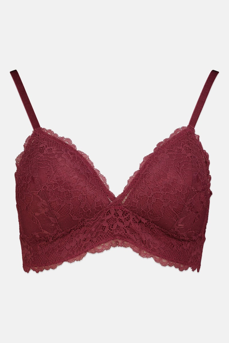 bebe Women Textured Padded Lace Bra, Maroon - Image 2