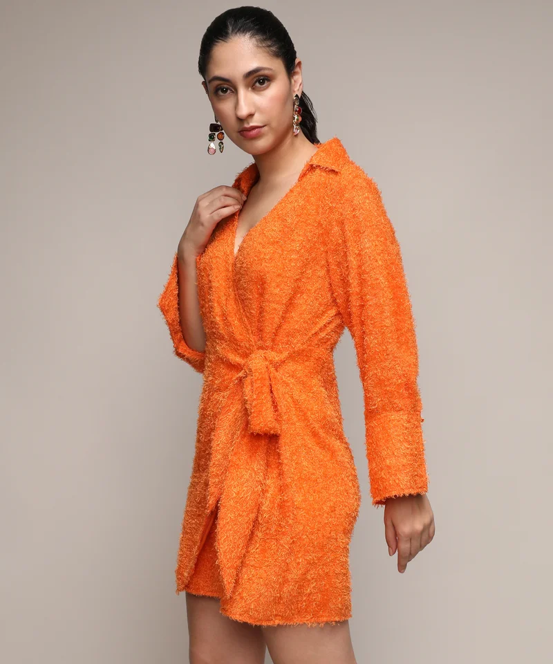 Pinacolada  Women's Pumpkin Orange Sherpa Wrap Dress for Women | Best Price UAE