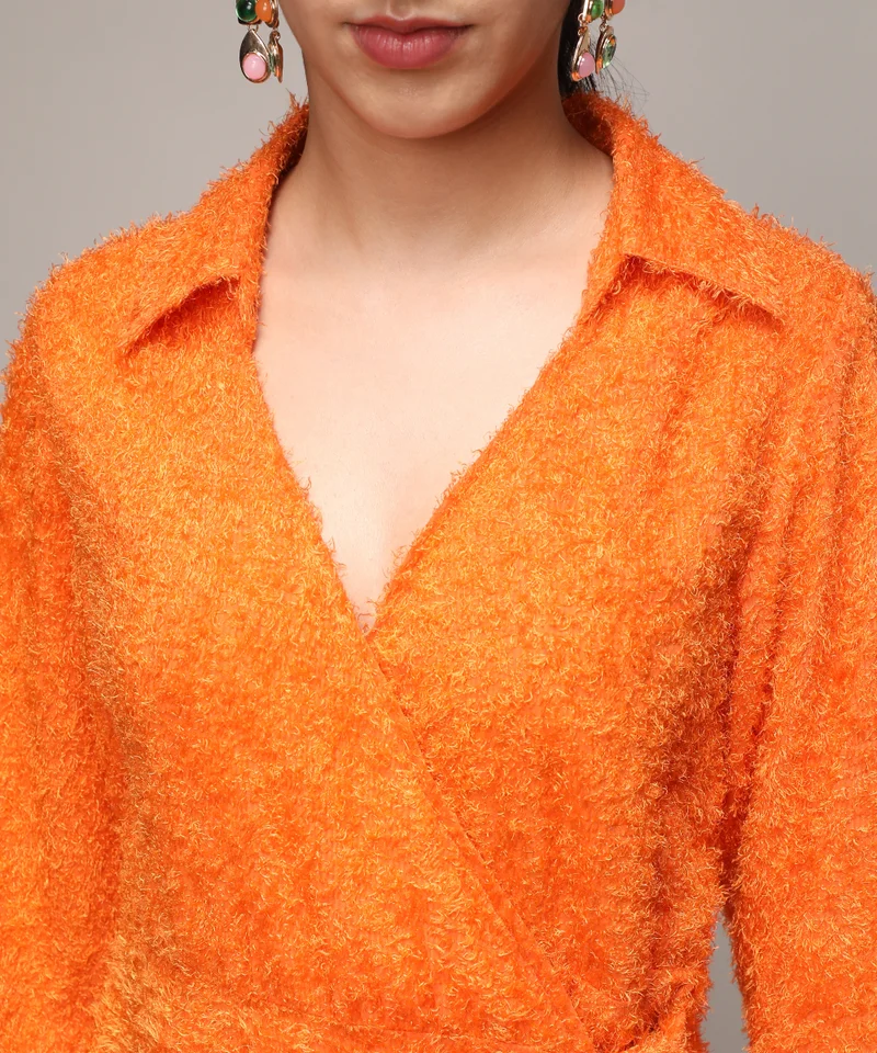 Pinacolada  Women's Pumpkin Orange Sherpa Wrap Dress for Women | Best Price UAE