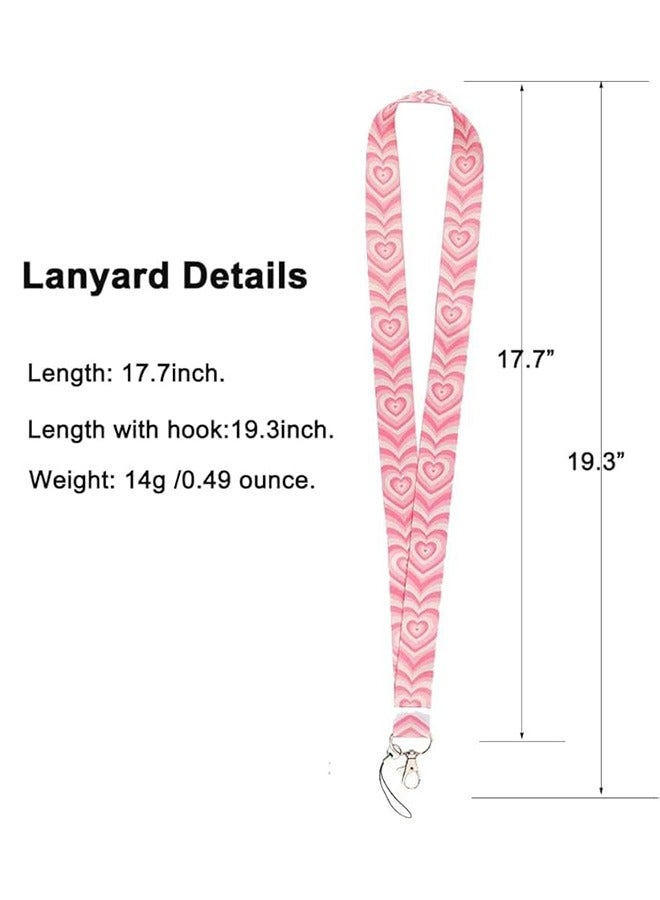 Generic Pink Lanyard for Women with ID Badge Holder Neck Keychain for Keys, Hard Plastic Vertical Card Case with Heart Pattern  - Image 2