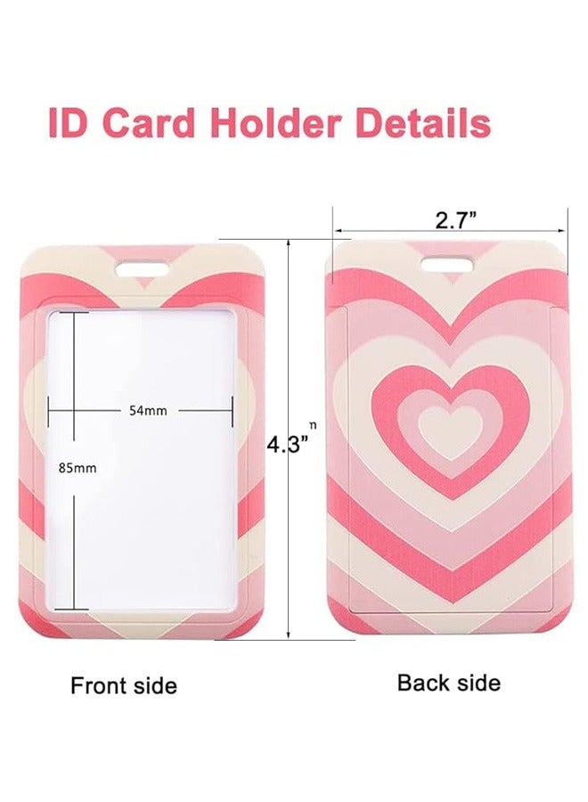 Generic Pink Lanyard for Women with ID Badge Holder Neck Keychain for Keys, Hard Plastic Vertical Card Case with Heart Pattern  - Image 3