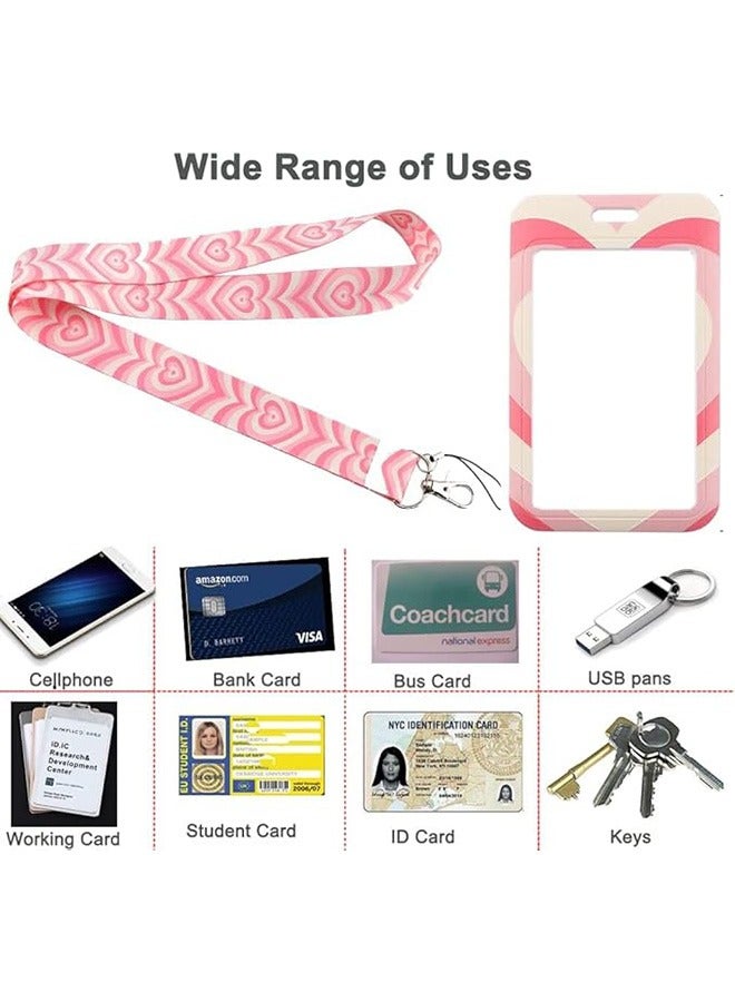 Generic Pink Lanyard for Women with ID Badge Holder Neck Keychain for Keys, Hard Plastic Vertical Card Case with Heart Pattern  - Image 5
