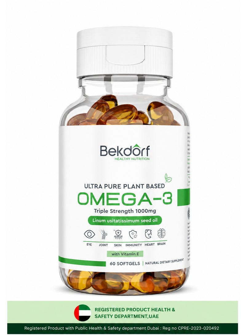 Bekdorf Plant Omega 3 With Vit E (60 Softgels)-Cardiovascular, Brain, Skin and Eye Health - Image 1