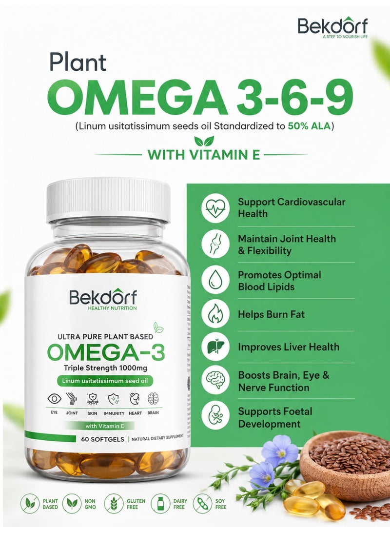 Bekdorf Plant Omega 3 With Vit E (60 Softgels)-Cardiovascular, Brain, Skin and Eye Health - Image 3