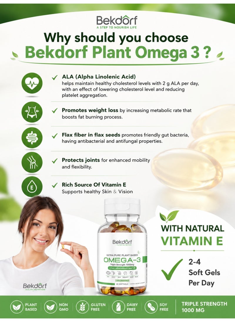 Bekdorf Plant Omega 3 With Vit E (60 Softgels)-Cardiovascular, Brain, Skin and Eye Health - Image 5