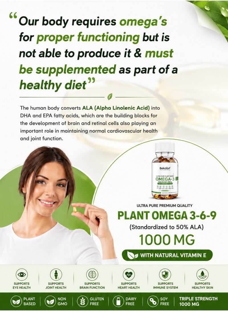Bekdorf Plant Omega 3 With Vit E (60 Softgels)-Cardiovascular, Brain, Skin and Eye Health - Image 2