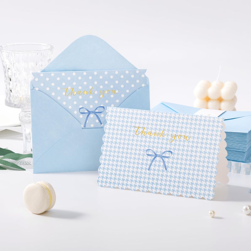 Crisky Thank You Cards With Envelopes 50 Pack Blue Thank You Cards Bulk Bow Style For Baby Shower  Birthday  Wedding Decoration Party Favors - Image 3