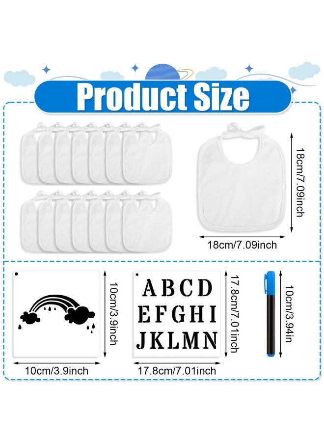PEUTIER 47pcs DIY Baby for Bibs Decorating Kit, Including 15pcs White Baby for Bibs to Decorate, 22pcs 2 Sizes Baby Stencils for Painting, 10pcs Fabric Markers, Blank Design for Bibs, Baby Shower Game  - Image 1