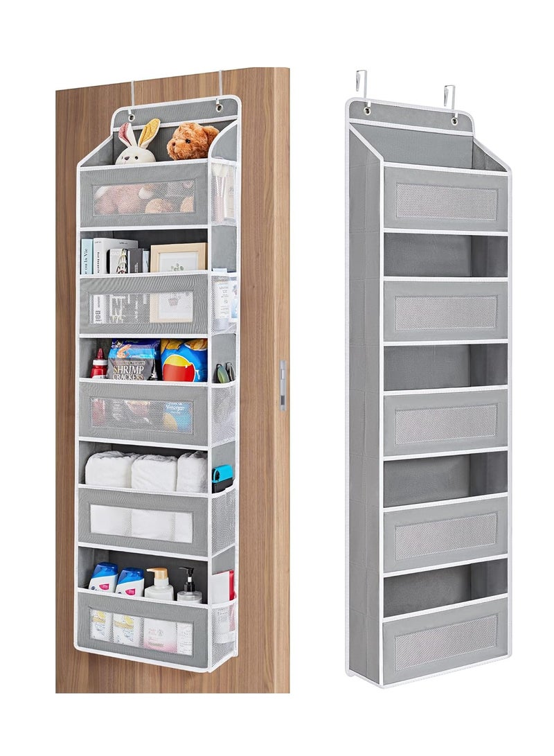 Over Door Hanging Organizer Hanging Storage Organizer with Clear Plastic Pockets Large Capacity Door Organizer with Mental Hooks Door Storage Organizer for Closet Bedroom Bathroom 