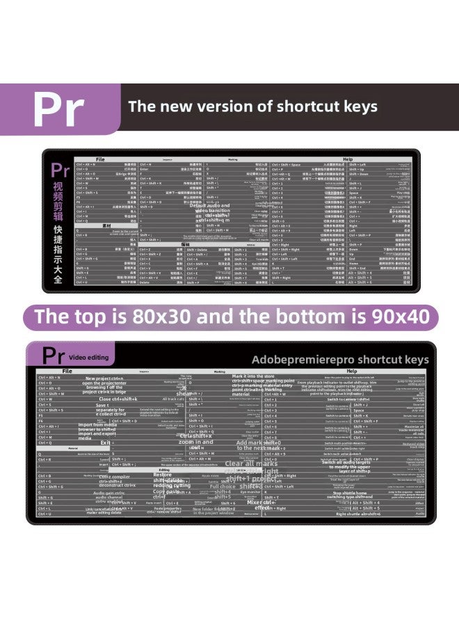 CAD Mouse Pad Shortcut Keys Pr Desk Pad Ps Keyboard Computer Excel Function Multi-function Ai-Color:900x400mm-4mm-Pattern:PR-professional Video Editing Shortcut Key