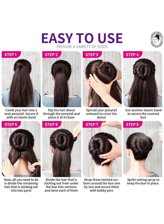 Teenitor Teenitor Donut Hair Bun Maker Set - 7 Rings (1 Extra-Large, 2 Large, 2 Medium, 2 Small), 5 Elastic Bands, 20 Hair Pins, Dark Brown - Image 2