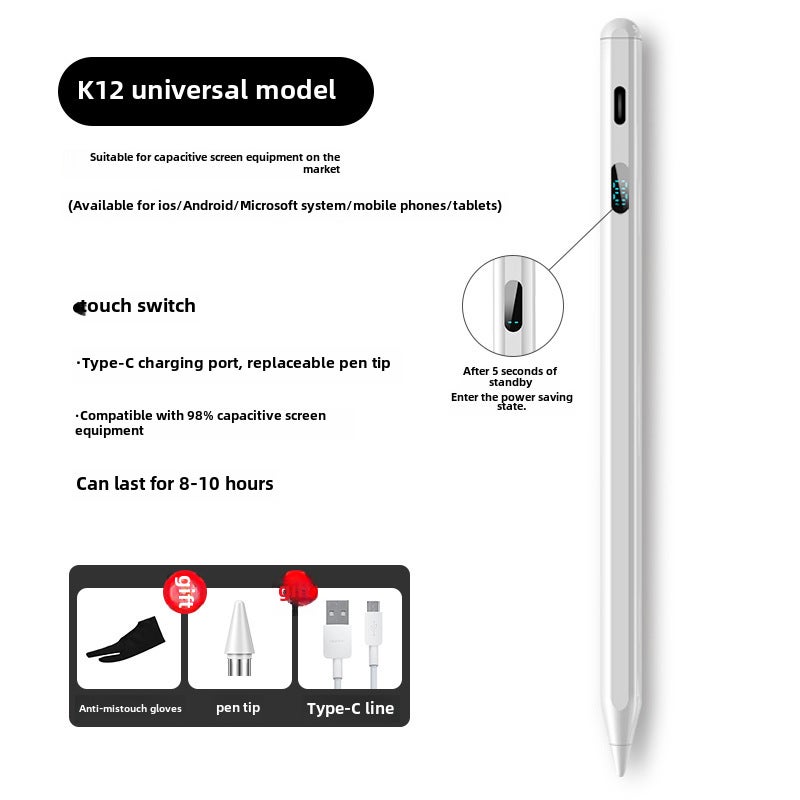 Universal Stylus for Android  Apple, iPad Pencil with Magnetic Absorption K12 digital display universal model [giving anti-mistouch gloves * 1 nib * 1 TC line]] 