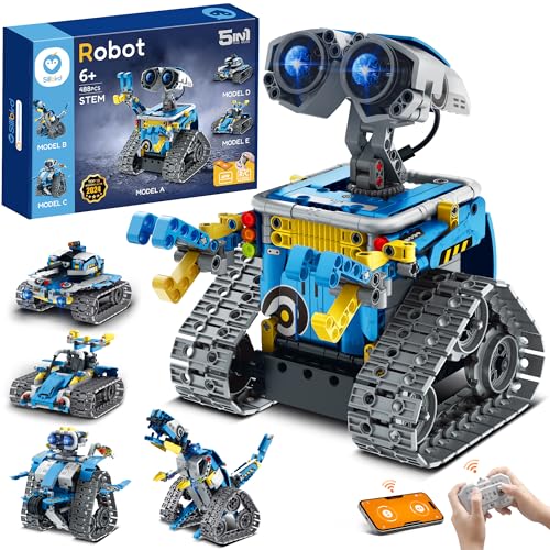 Sillbird Robot Building Kit with Remote Control STEM Gifts for Boys Ages 8-12, Technic Coding Robotic Toys for Kids Birthday, Build 5in1 Models with 488 Pieces - Blue - Image 1
