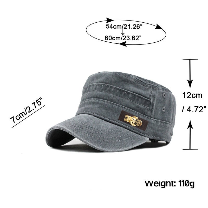 Baseball Cap Classic Leather Label Washed Cotton Flat Top Outdoor Mesh Hat - Image 3