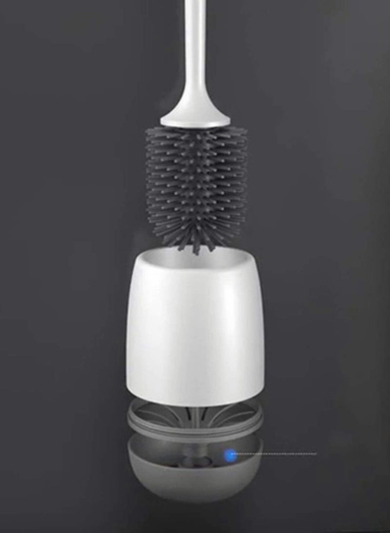 White Toilet Brush and Holder Set Silicone Bathroom Bowl No Scratch Soft Cleaner - Image 2