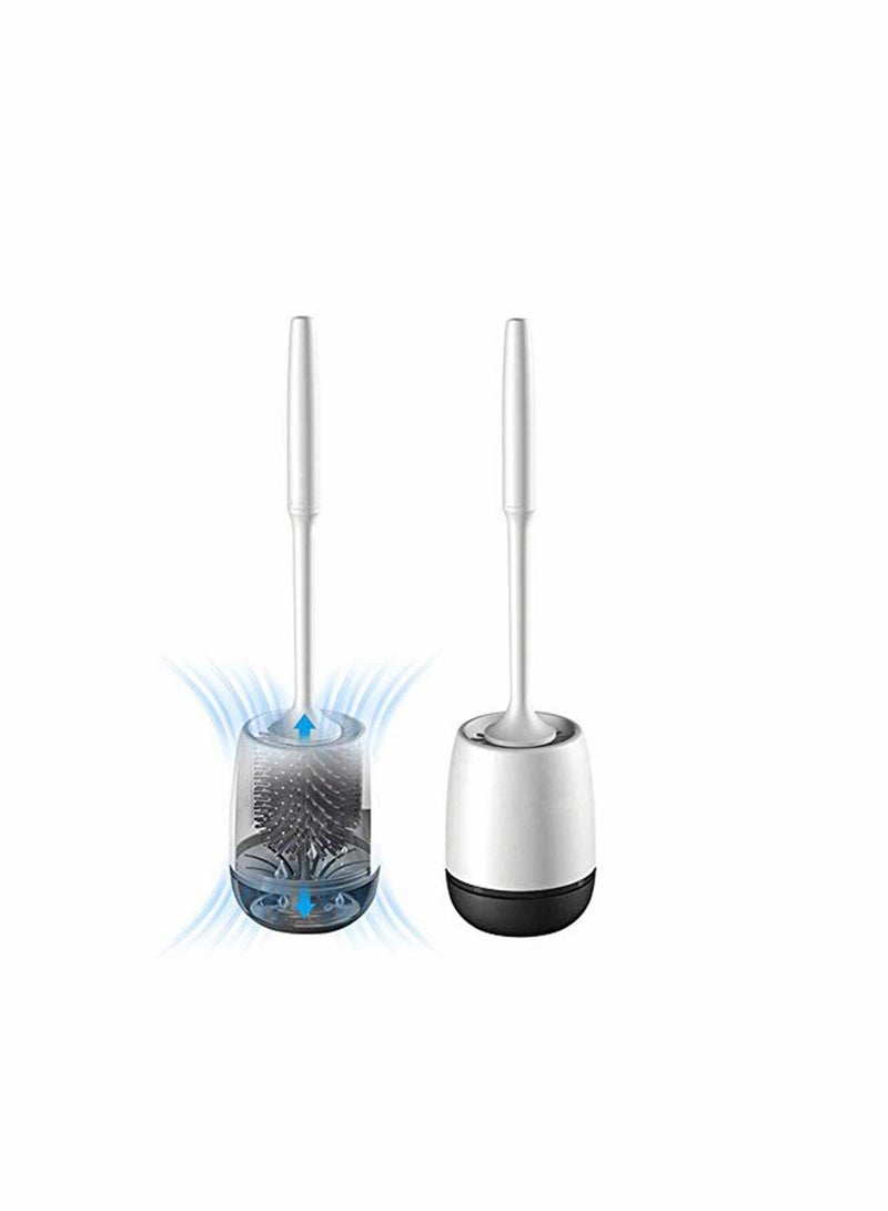 White Toilet Brush and Holder Set Silicone Bathroom Bowl No Scratch Soft Cleaner - Image 1