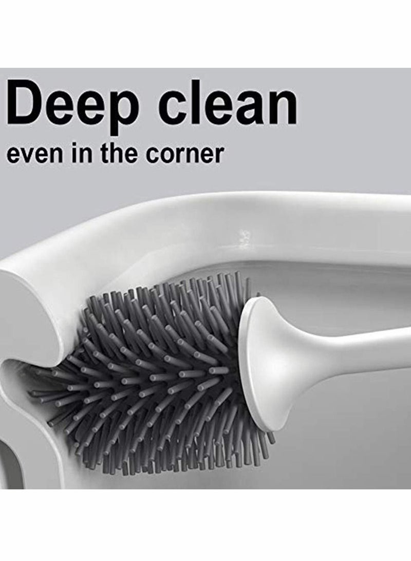White Toilet Brush and Holder Set Silicone Bathroom Bowl No Scratch Soft Cleaner - Image 3