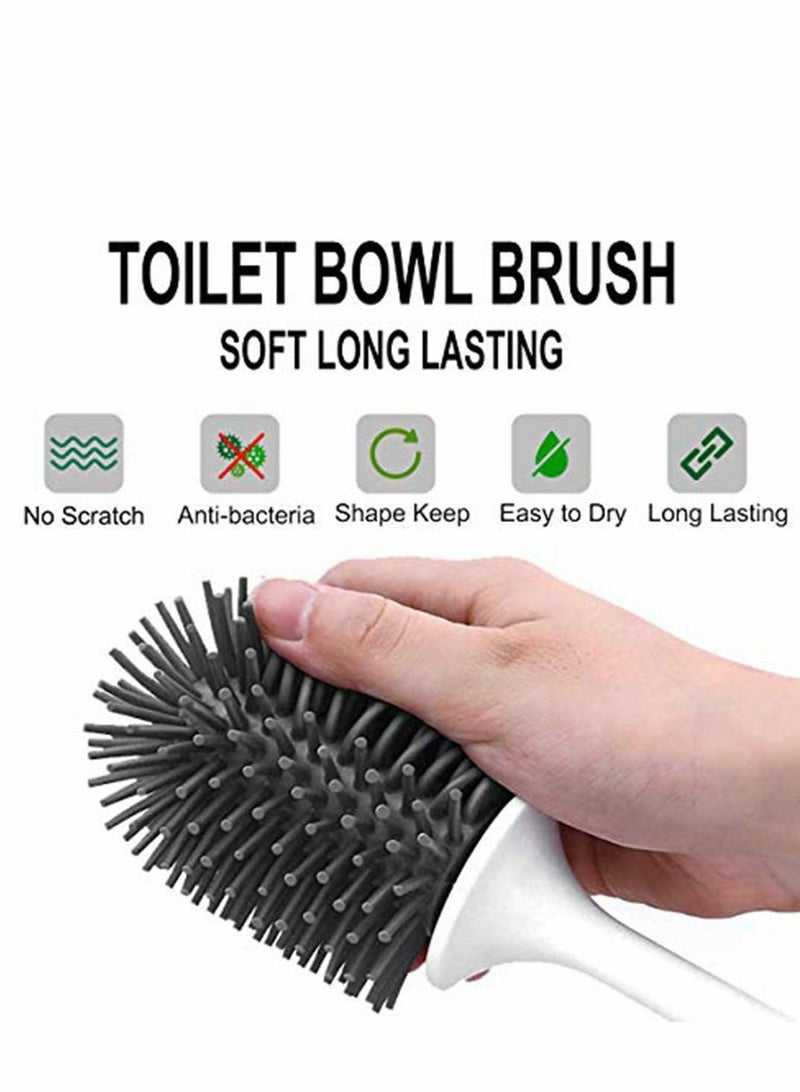 White Toilet Brush and Holder Set Silicone Bathroom Bowl No Scratch Soft Cleaner - Image 5
