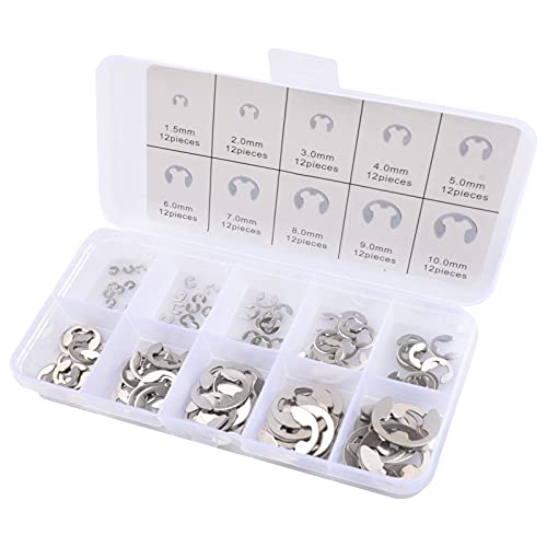 MARSTEK 304 Stainless Steel E Clip Assortment Kit E-Clip External Retaining Ring Assortment Set (M1.5-M10,120 PCS) - Image 1