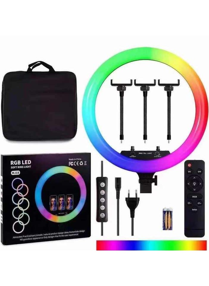 RGB LED Soft Ring Light - MJ18 M45 Touch Control with 3 Phone Holder Clips & Remote (18" - 45cm)  - Image 1