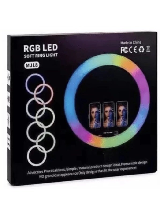 RGB LED Soft Ring Light - MJ18 M45 Touch Control with 3 Phone Holder Clips & Remote (18" - 45cm)  - Image 2