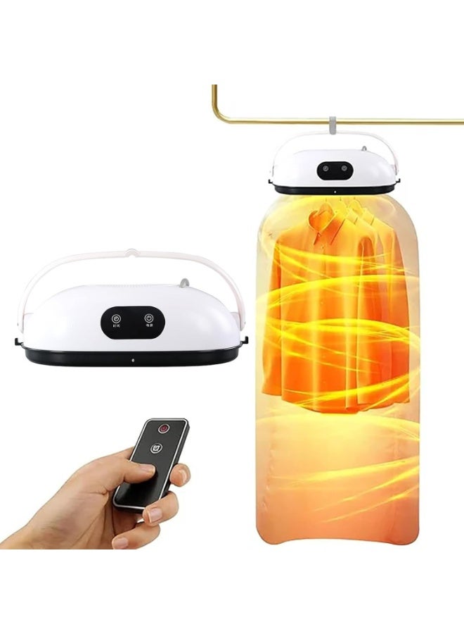 Portable Foldable Mini Electric Clothes Dryer with Remote Control, 600W, White - Image 1