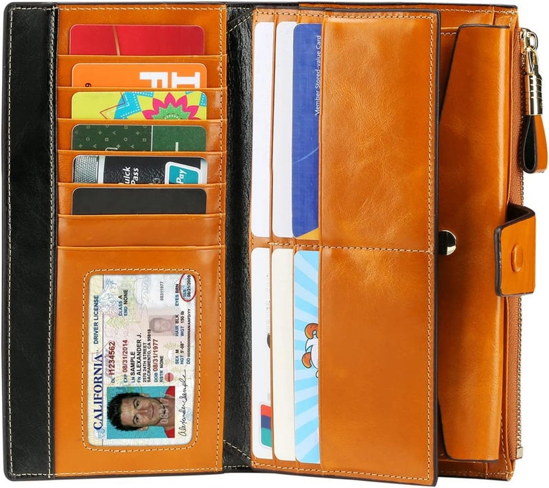 ITSLIFE محفظة نسائية جلدية مع حماية RFID بسعة كبيرة فاخرة من إيتسلايف، محفظة كلاتش حقيقية لحامل بطاقات السيدات - Image 2