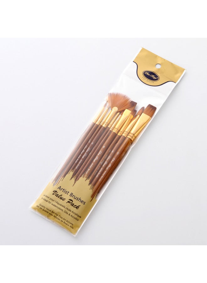 ZhuTing Linen Wood Watercolor Pen Two-color Nylon Wool Combination Brush Set With Fan-shaped Water Chalk - Image 1