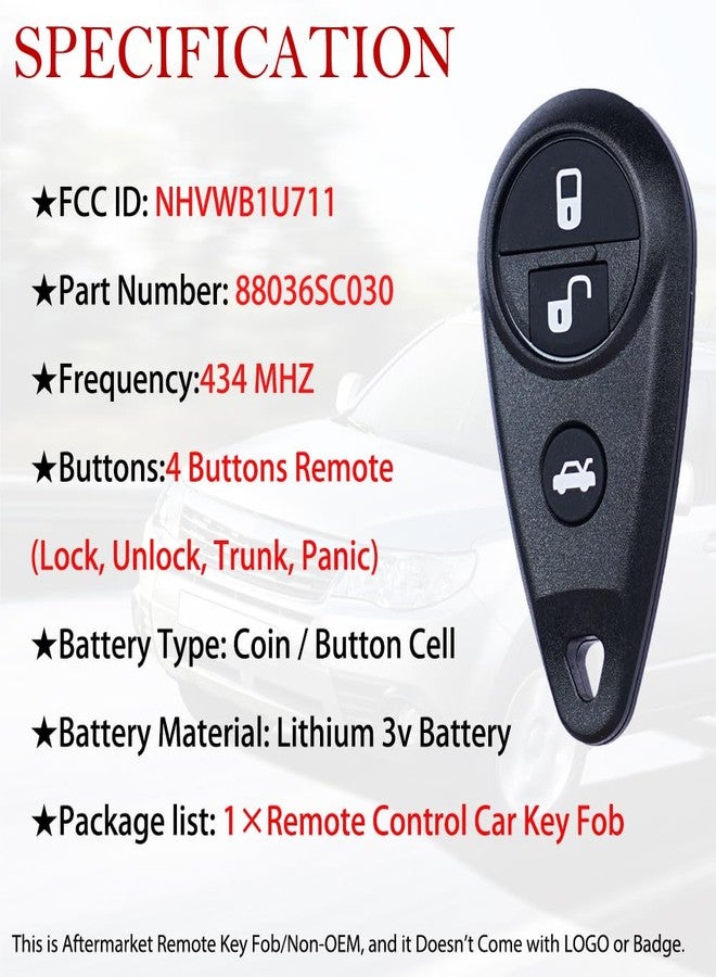 MechanMagic مفتاح بديل مناسب لسيارات سوبارو ليجاسي أوت باك (2005-2007) / فوريستر (2009) / إمبريزا WRX STI (2007-2009) / تريبيكا B9 (2006-2008) (FCC:NHVWB1U711) جهاز تحكم عن بعد للدخول بدون مفتاح 88036SC030 بتردد 434 ميجاهرتز وأربعة أزرار - Image 5